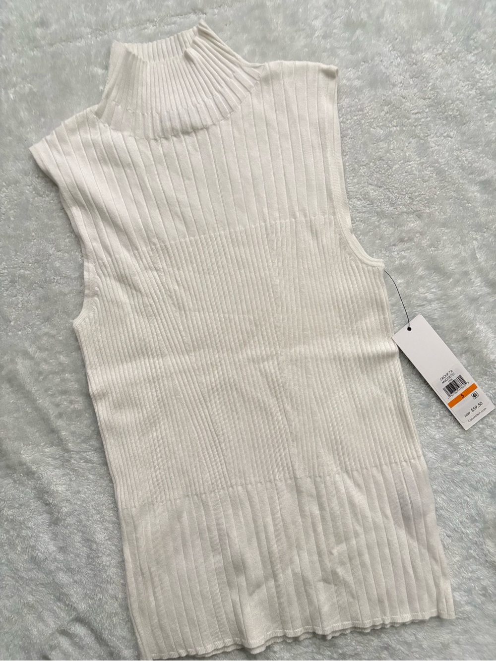 Calvin Klein Sleeveless Ribbed Mock Neck Sweater Top - White - Picture 2 of 4